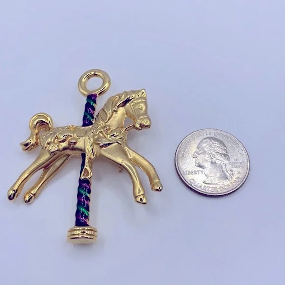 Whimsical Merry-Go-Round Horse Pin - Gold Tone & Enamel - Picture 5 of 5